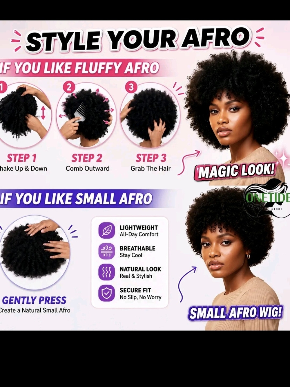 Small Afro Wig - Natural Black Lightweight Women's Afro